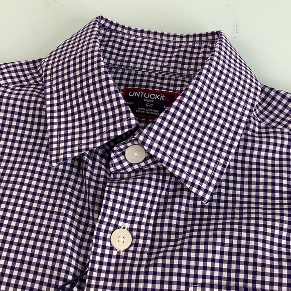 UNTUCKit Wrinkle free Mini Blue/White Check long sleeve shirt boy Size 6-7 NWOT - Picture 4 of 12